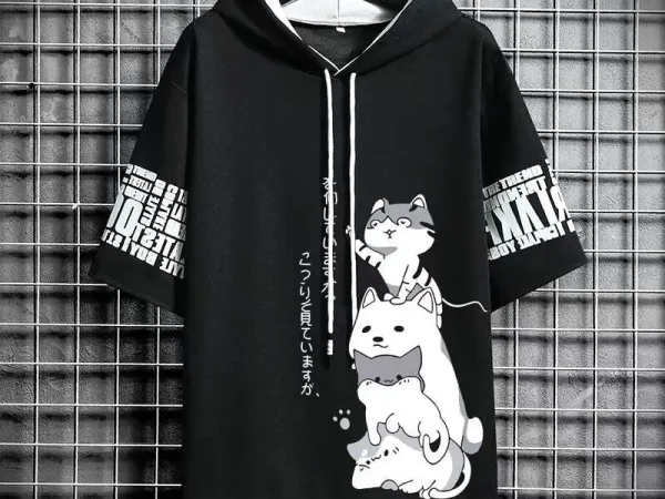 Sudadera con capucha de manga corta para hombre ropa de calle informal con estampado de dibujos