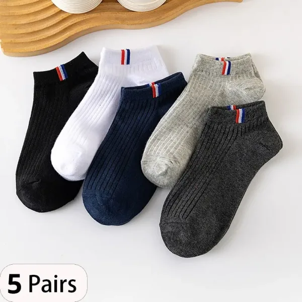 5 pares de calcetines finos de verano para bote de mezcla de colores lisos calcetines casuales 6