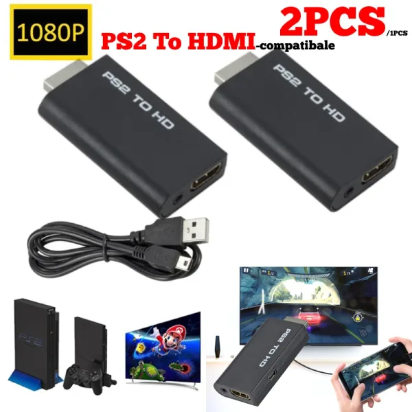 Adaptador convertidor compatible con PS2 a HDMI 480i 480p 576i Audio y v deo con Cable