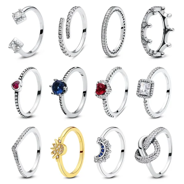 Anillos de plata de ley 925 para mujer corona Original coraz n de amor espoleta compromiso