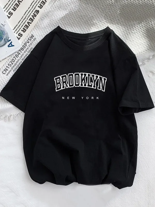 Innovador Camiseta Estampada con Letras de Brooklyn