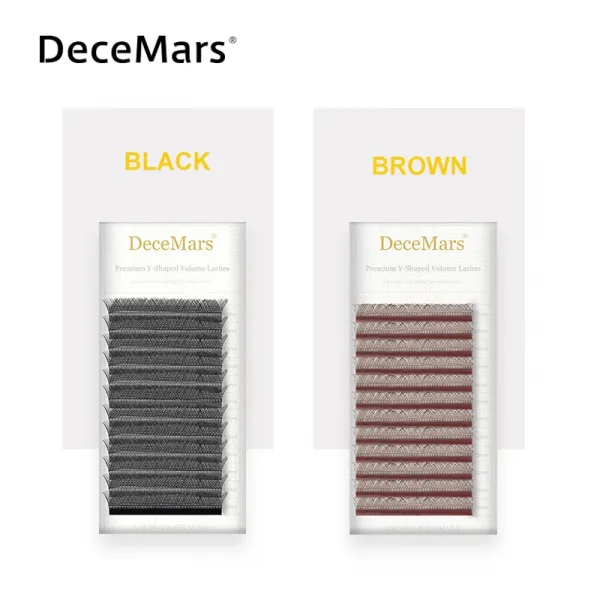 DeceMars YY Shape extensiones de pesta as de dos puntas color negro y marr n rizo 7