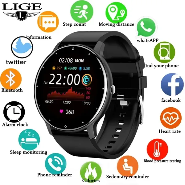 LIGE reloj inteligente para hombre y mujer accesorio de pulsera resistente al agua IP67 con pantalla