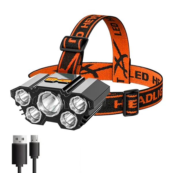 Linterna frontal de 5 LED recargable con bater a integrada 18650 Luz fuerte para acampar aventura