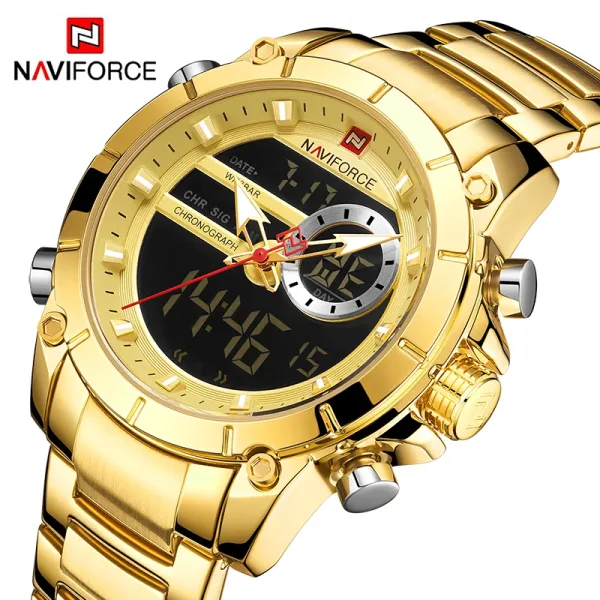 NAVIFORCE Reloj de pulsera deportivo Original para hombre cron grafo de cuarzo de acero resistente al