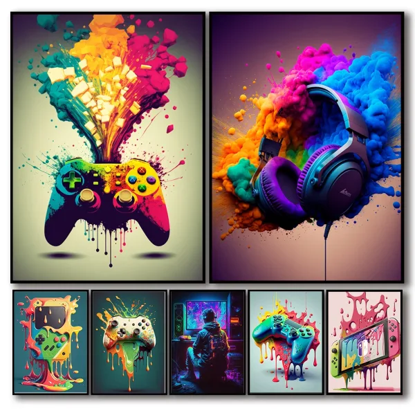 P ster de arte de pared de controlador de juego colorido impresiones imagen est tica n