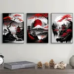 Pintura-en-lienzo-de-paisaje-Natural-japon-s-sin-marco-carteles-negros-y-rojos-tinta-Vintage.webp