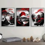 Pintura-en-lienzo-de-paisaje-Natural-japon-s-sin-marco-carteles-negros-y-rojos-tinta-Vintage-3.webp