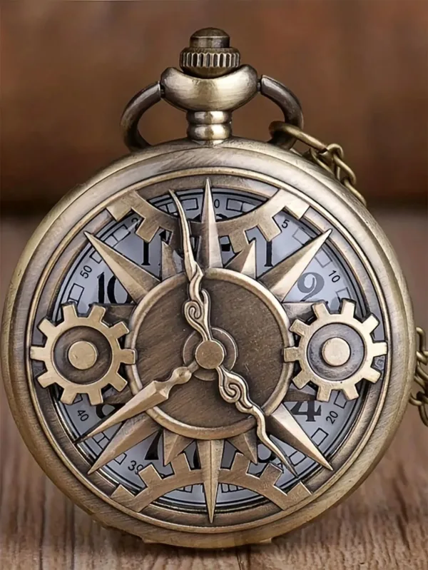 Reloj de bolsillo de cuarzo con movimiento de engranaje hueco de bronce Steampunk antiguo regalo colgante