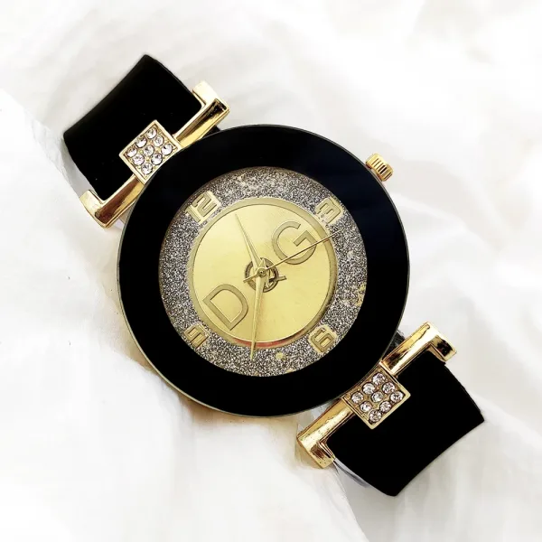 Relojes de cuarzo negros de lujo para hombres y mujeres reloj de pulsera con correa de