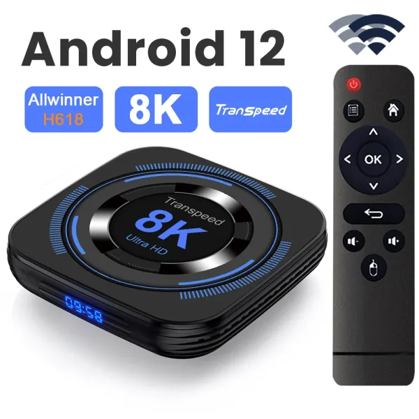 Transpeed Dispositivo de TV inteligente con Android 12 decodificador con H618 Allwinner Wifi Dual 32g64G cuatro