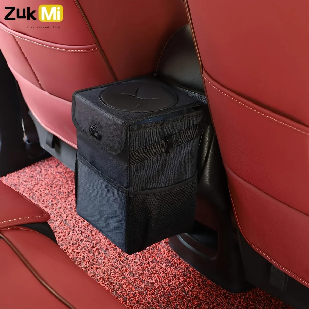 kf S6a1448105a1f45f69bf1391a21d258e4O ZukMi cubo de basura con tapa para coche bolsa colgante con bolsillos de almacenamiento plegable y