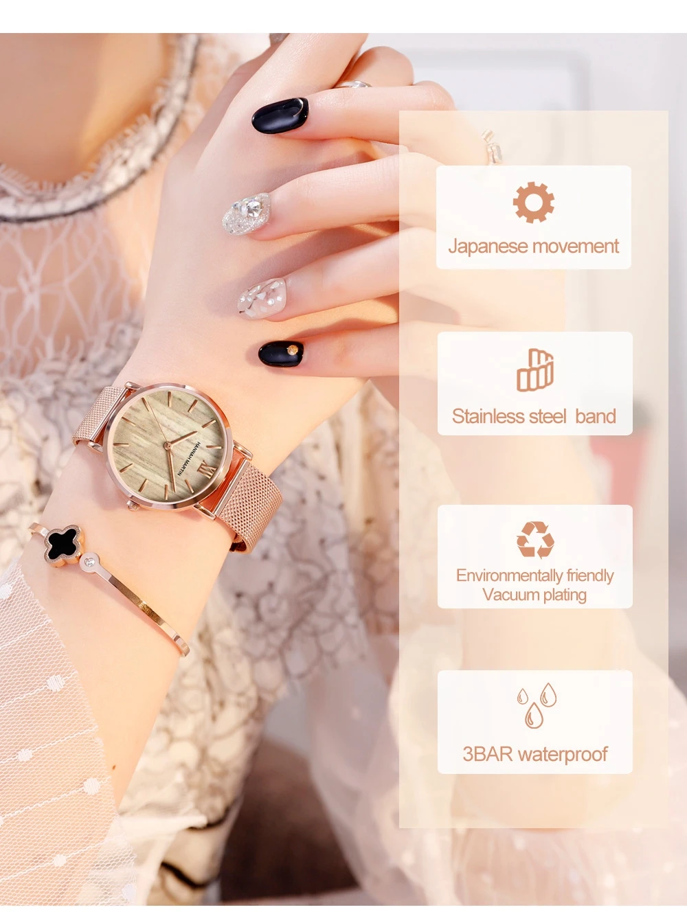 Reloj De Pulsera De Lujo Para Mujer De Banda De Acero Inoxidable De Calidad