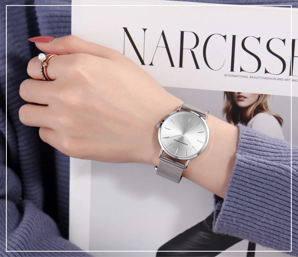 Reloj De Pulsera De Lujo Para Mujer De Banda De Acero Inoxidable De Calidad