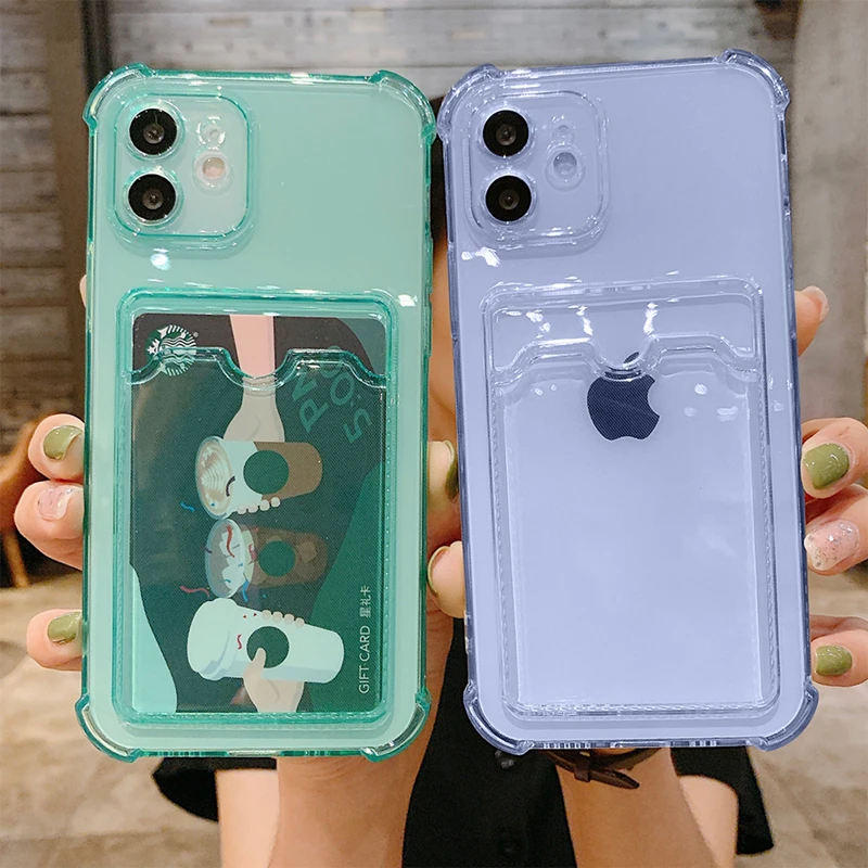 Funda Transparente Para Iphone 11-15 Pro Max Con Soporte Para Tarjetas