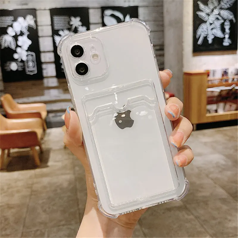 Funda Transparente Para Iphone 11-15 Pro Max Con Soporte Para Tarjetas