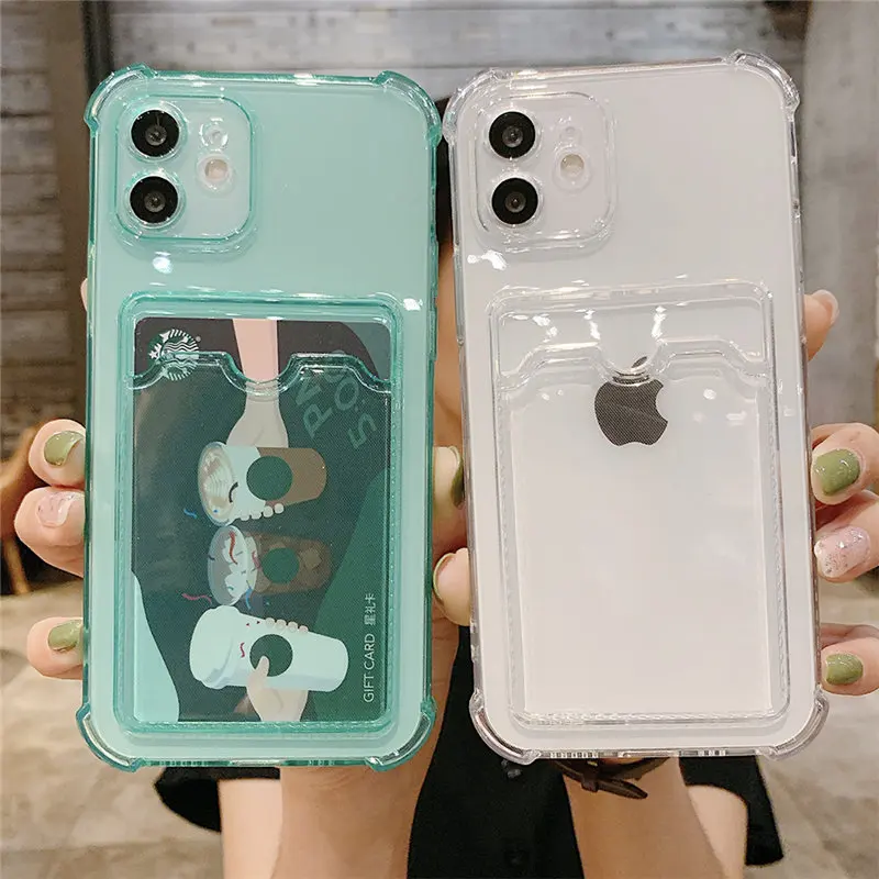 Funda Transparente Para Iphone 11-15 Pro Max Con Soporte Para Tarjetas