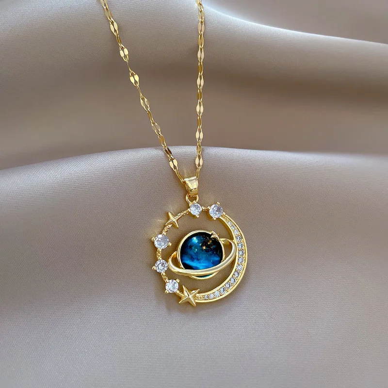 Collar Colgante De Tierra Espacial De Saturno Con Circón: ¡Un Accesorio Celestial!