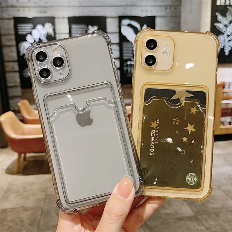 Funda Transparente Para Iphone 11-15 Pro Max Con Soporte Para Tarjetas