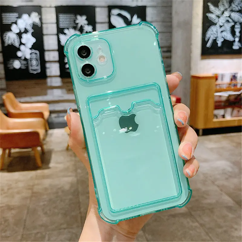 Funda Transparente Para Iphone 11-15 Pro Max Con Soporte Para Tarjetas