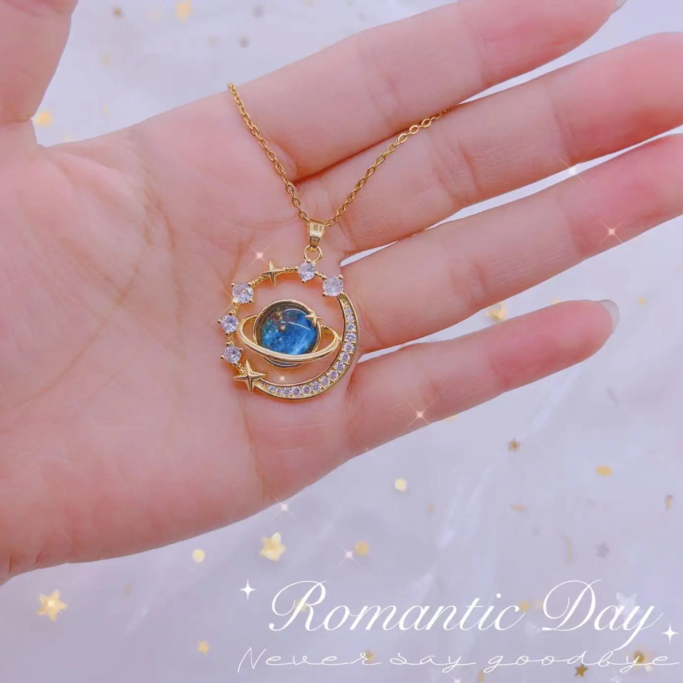 Collar Colgante De Tierra Espacial De Saturno Con Circón: ¡Un Accesorio Celestial!