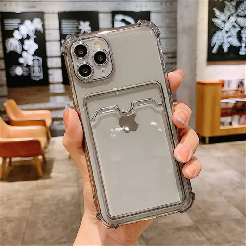 Funda Transparente Para Iphone 11-15 Pro Max Con Soporte Para Tarjetas