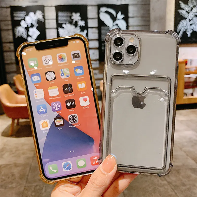 Funda Transparente Para Iphone 11-15 Pro Max Con Soporte Para Tarjetas