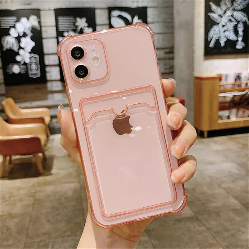 Funda Transparente Para Iphone 11-15 Pro Max Con Soporte Para Tarjetas