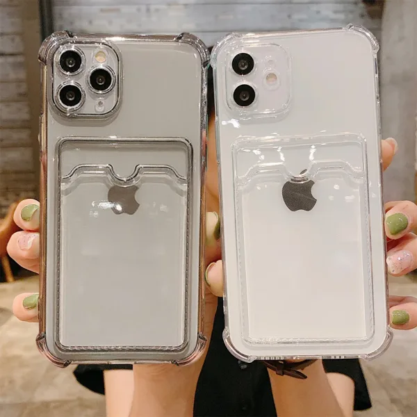 Funda Transparente Para Iphone 11-15 Pro Max Con Soporte Para Tarjetas