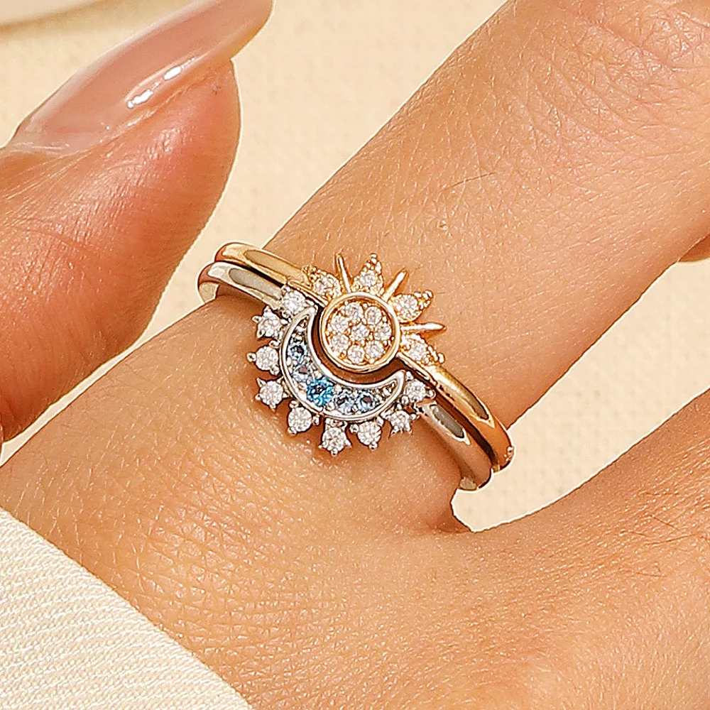 Anillo Ajustable Con Diseño Brillante De Luna, Sol Y Estrella