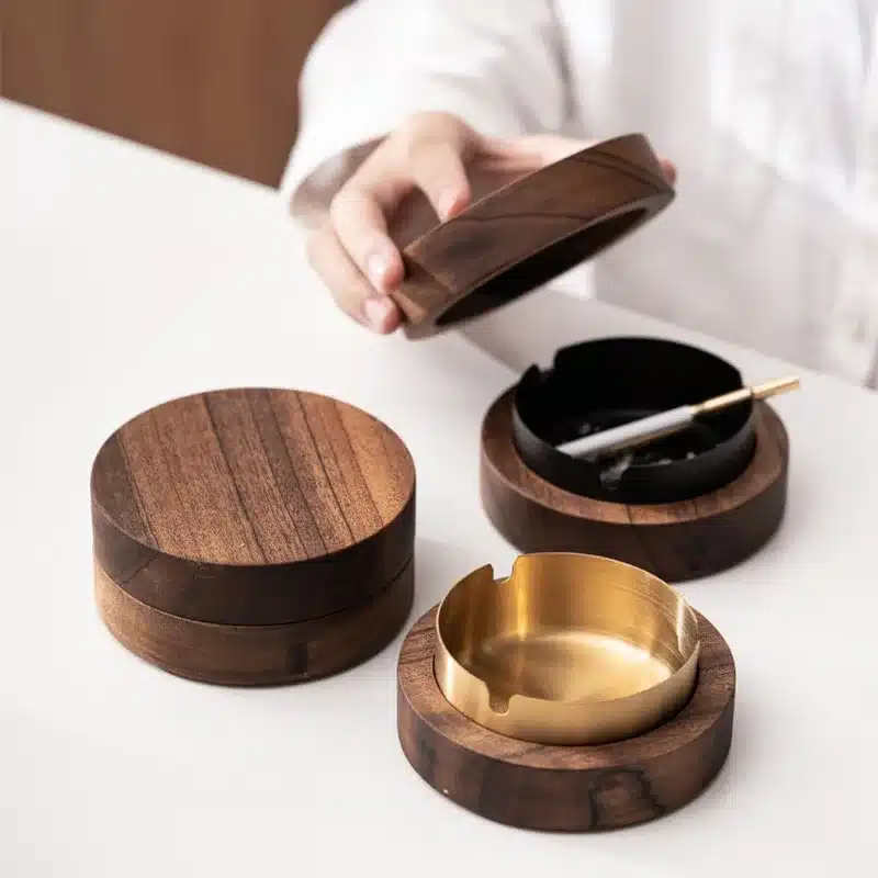 Ceniceros Creativos Con Tapa De Madera De Nogal